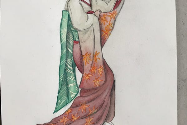 Geisha dessin aquarelle crayon de couleurs